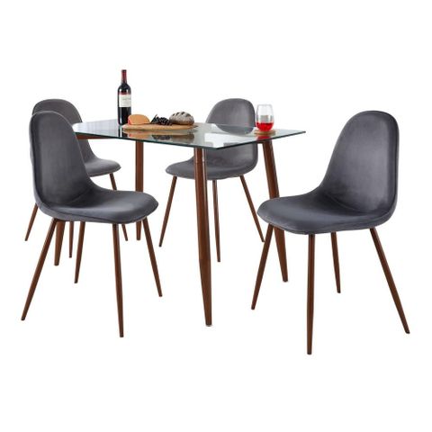 Lumisource Walnut Metal, Clear Glass, Grey Velvet Clara-Pebble Dining ... with A Deep Dive into the Craftsmanship of Clara Tables Walnut Metal Clear Glass